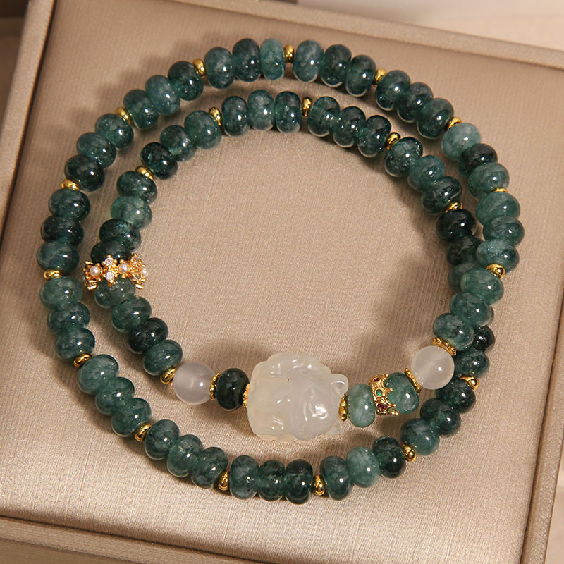 Natural Jadeite Abacus Bangle - Elegant Womens Crystal Double Ring Bracelet