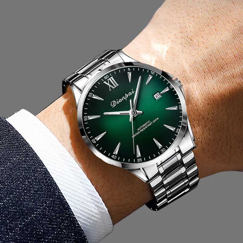 Dianpai Simple Business Mens Fully Automatic Mechanical Watch Stainless Steel Calendar Mens Waterproof Night Light Watch Y250605