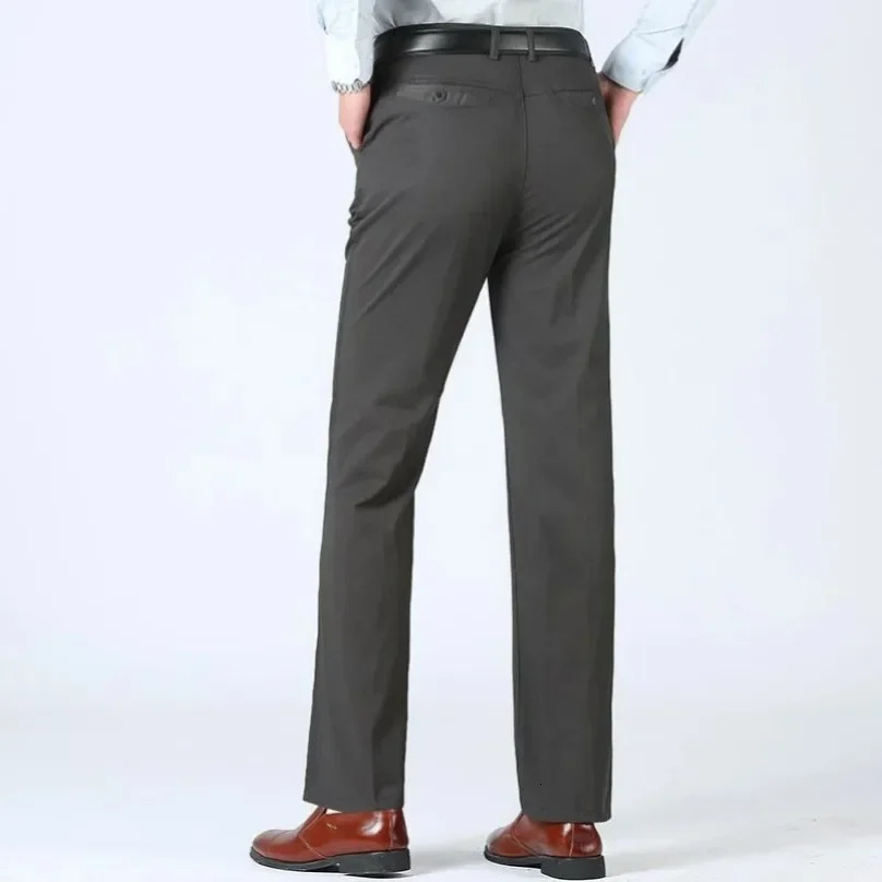 Summer Thin Pants 100 Cotton Mens Autumn Thick Suit Pant Slacks High Waist Straight Loose Bland Solid Business Casual 250605A