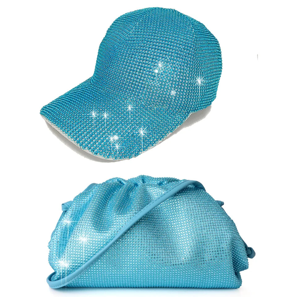 Super Flash Full Diamond Baseball Hat and Rhinestone Bag Set Summer Empty Top Hat Breathable Sunshade Beach Sun Hat Wholesale 250603