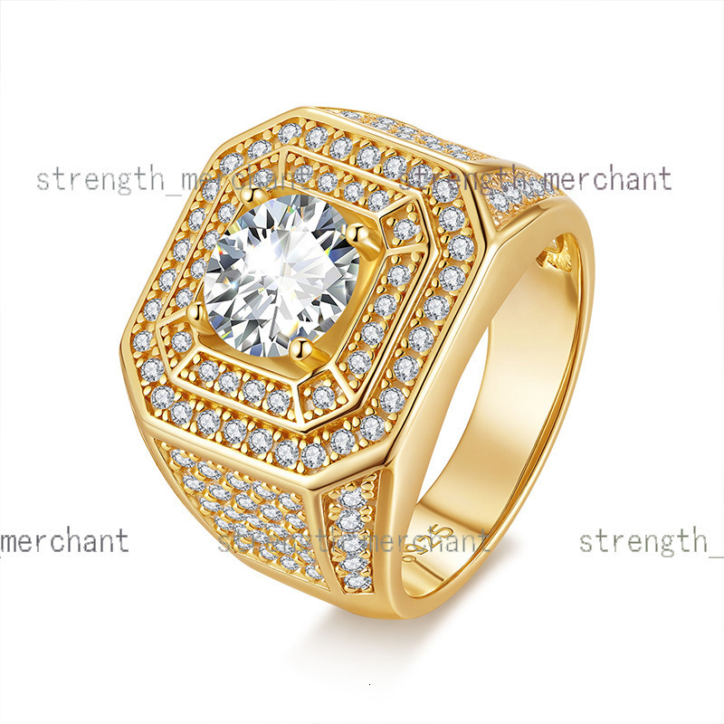 Luxury Hip Hop D Vvs Color Moissanite Diamond Ring 2Carat Round Cut 925 Sterling Silver Moissanite Wedding Ring Men