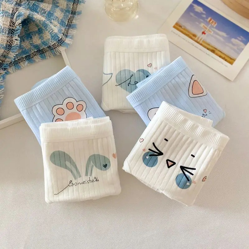 5PCS Girls Cotton Antibacterial Panties Kid Soft Cartoon Briefs 2y Young Child Underwears Student Cute Thin Breathable Knickers 250604