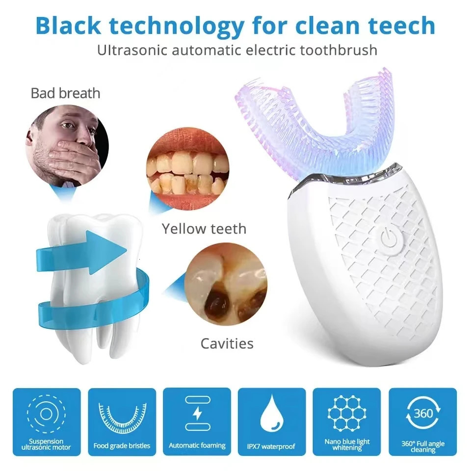 Sonic Automatic Electric Toothbrush For AdultUShaped 360 Degree Toothbrush USB RechargeableTeeth Cleaning Brush 250604