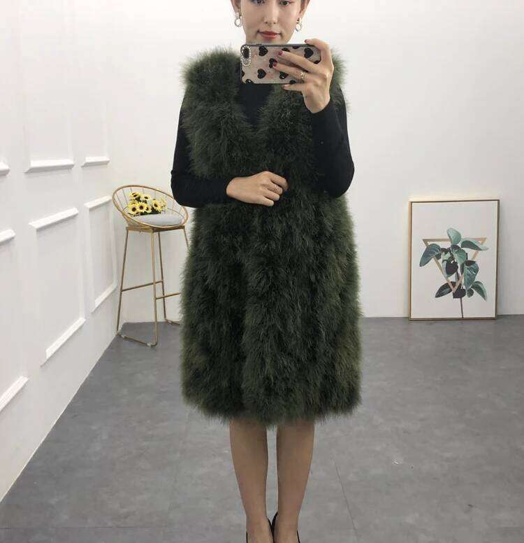 New real genuine natural ostrich Fur vest Women's fashion long Jacket gilet 90CM length custom any size