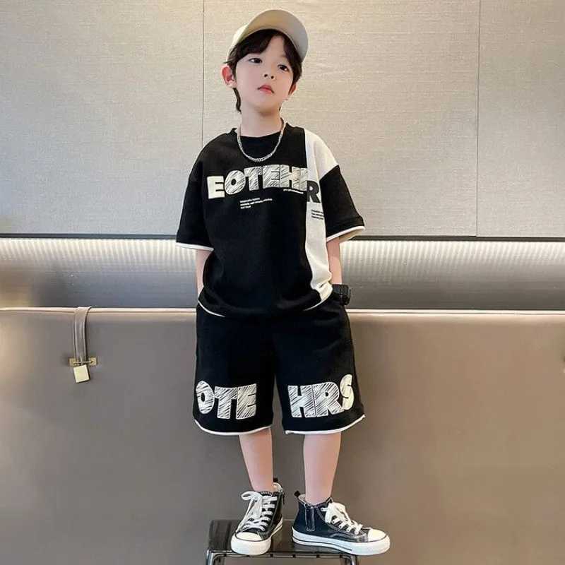 Boys summer tracksuit set 2025 new casual childrens sports T-shirt+shorts two-piece set R250605