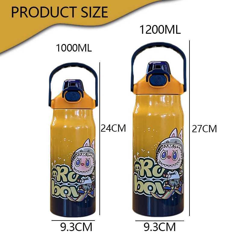 LABUBU Cartoon Sports Water Cup 1000/1200ml Large Capacity Water Cup with Straw Vacuum Insulated Kettle Outdoor Use Perfect Gift X2506051