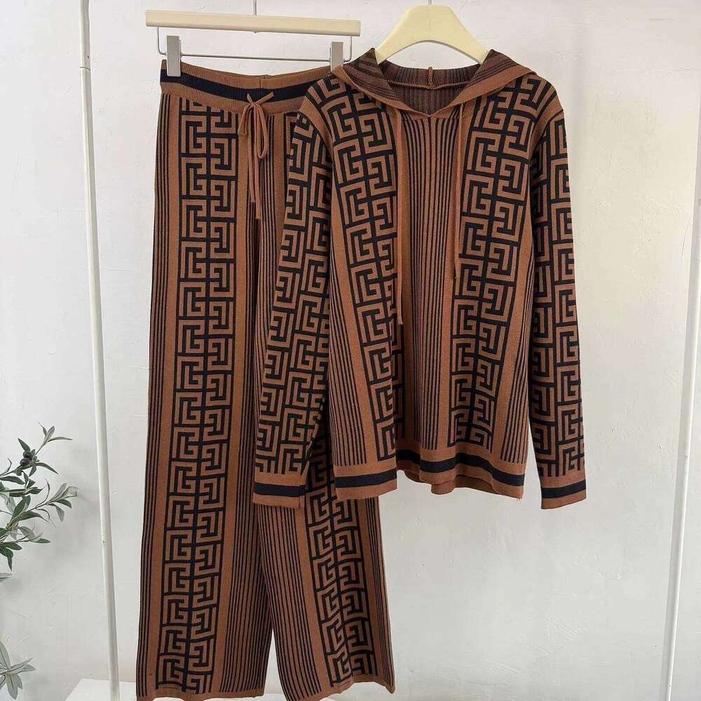 Slimming Casual Knitted Set Women Loose Sweater Wide Leg Pants Two Piece Trendy Autumn Winter New Arrival European Style