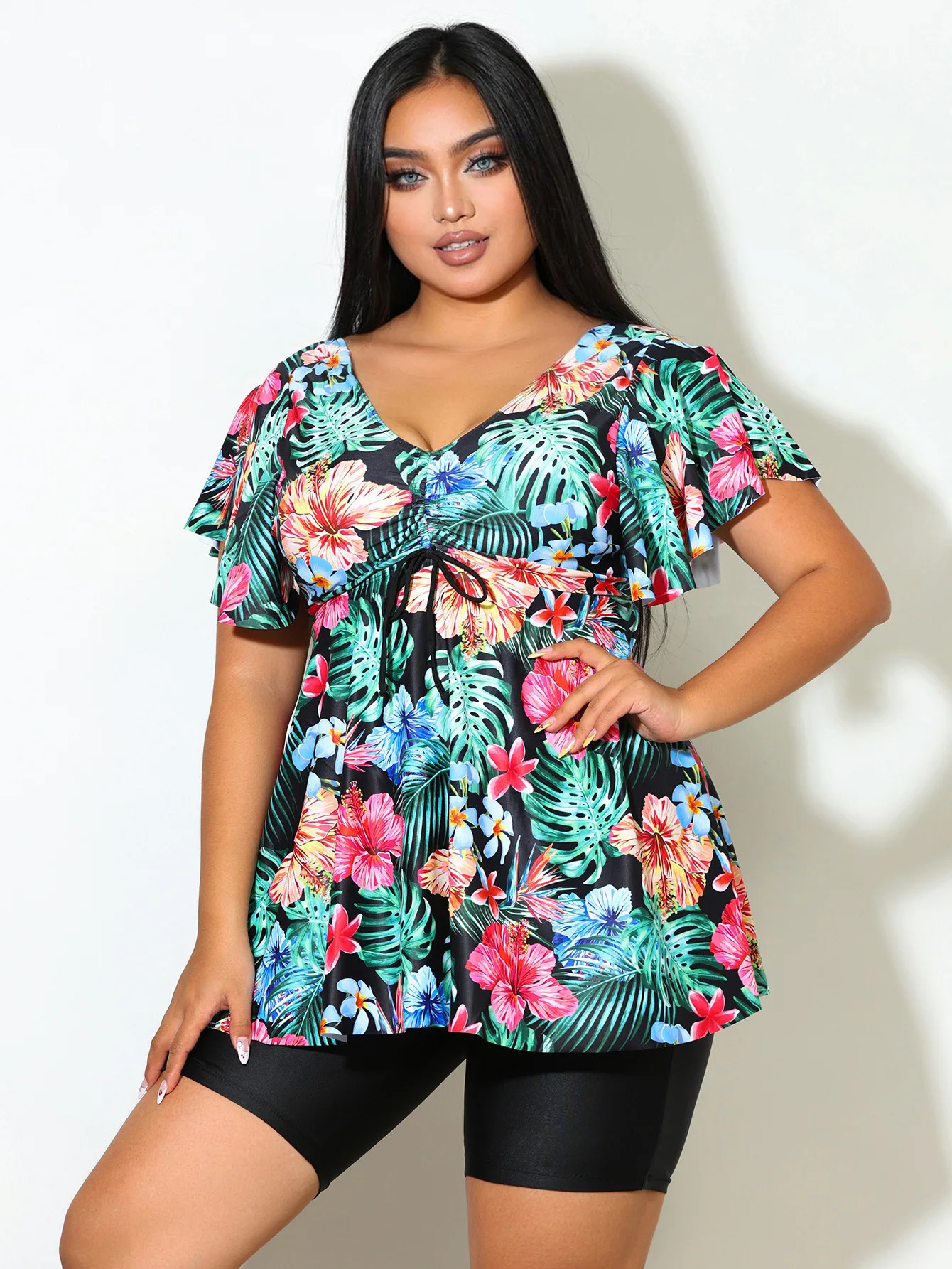 Plus Size Two Piece Tankini Swimsuits For Women Printed Swim Top High Waist Shorts Tummy Control Bathing Suits 250603