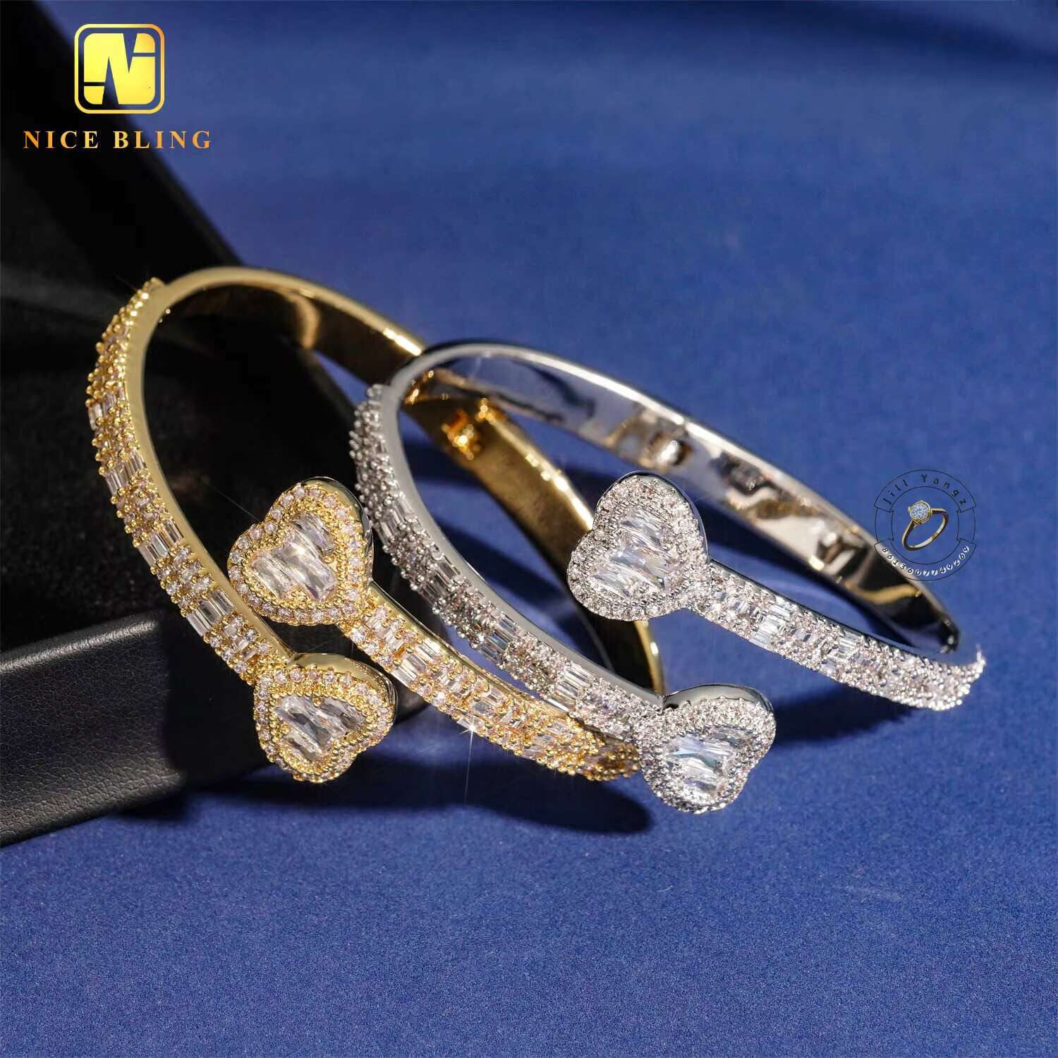 Ready Stock Good Quality Affordable Iced Out Bangle Bracelet 18k Gold Plated Necklace Moissanite Jewelry Hip Hop Rock Gifts