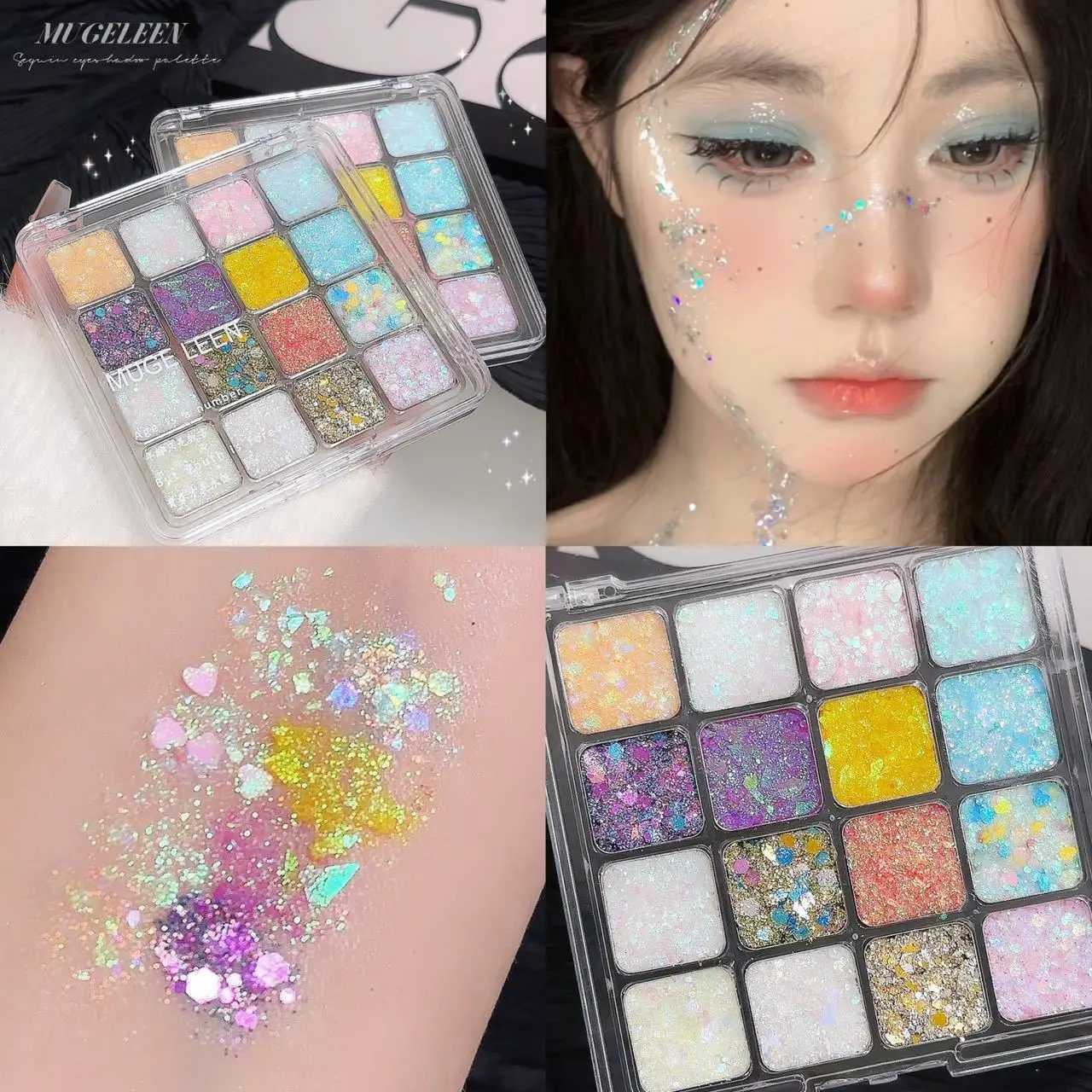 6 Colors Sparkly Glitter Eyeshadow Palette Long-Lasting Shimmer Diamond Dust Non-Smudge Colorful Sequins Cosmetic for Party W250605