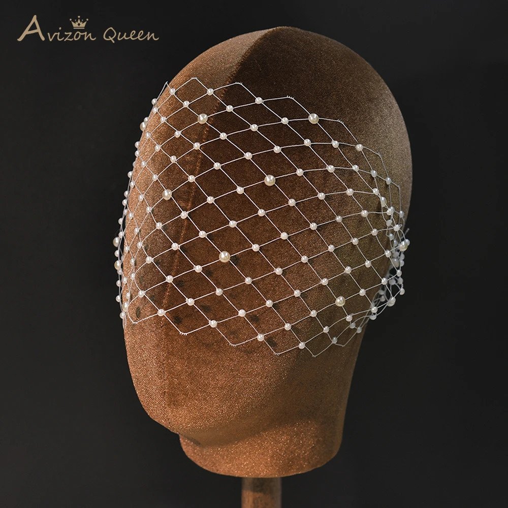 Pearl Embellished Bridal Tiara Wedding Accessories White Mesh Lady Bird Cage Veil Banquet Festival Customized MA52 250530