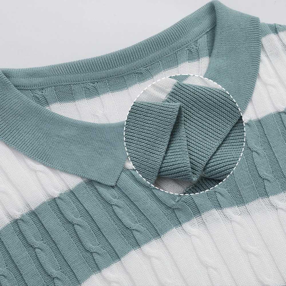 Mens Polo Short Sleeve Retro Knit Lapel Striped Short Sleeve Fashion T-shirt Popular Knitwear Casual Breathable Top US SizeXJ250605