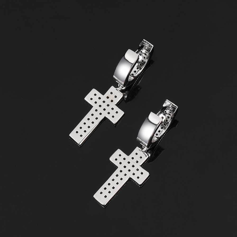 New double row full diamond hip hop earrings with Moissanite Cross Earrings hiohop personalized mens Earrings