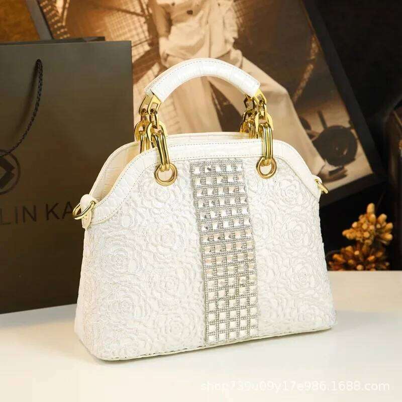 New Crocodile Pattern Elegant Handbag Midlife Women's Mom Bag Patent Leather Lace Embedded Single Shoulder Crossbody