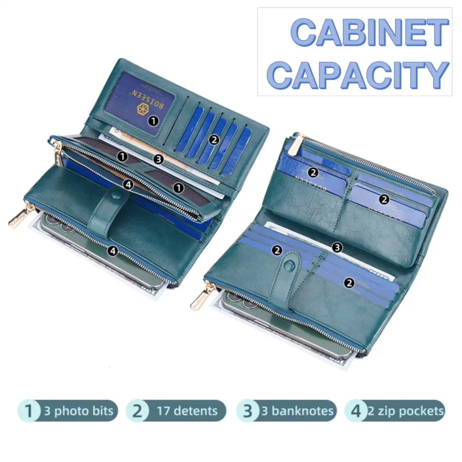 Oil Wax Leather Womens Long Wallet With Double Zipper Buckle Large Capacity Clutch Bag MultiCard Holder 250605