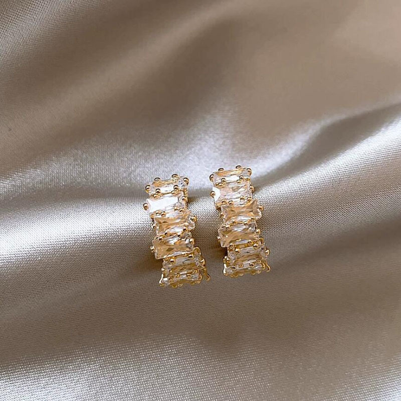 New Style 925 Sterling Silver Earrings with Golden Cubic Zirconia for Women Trendy and Elegant Jewelry