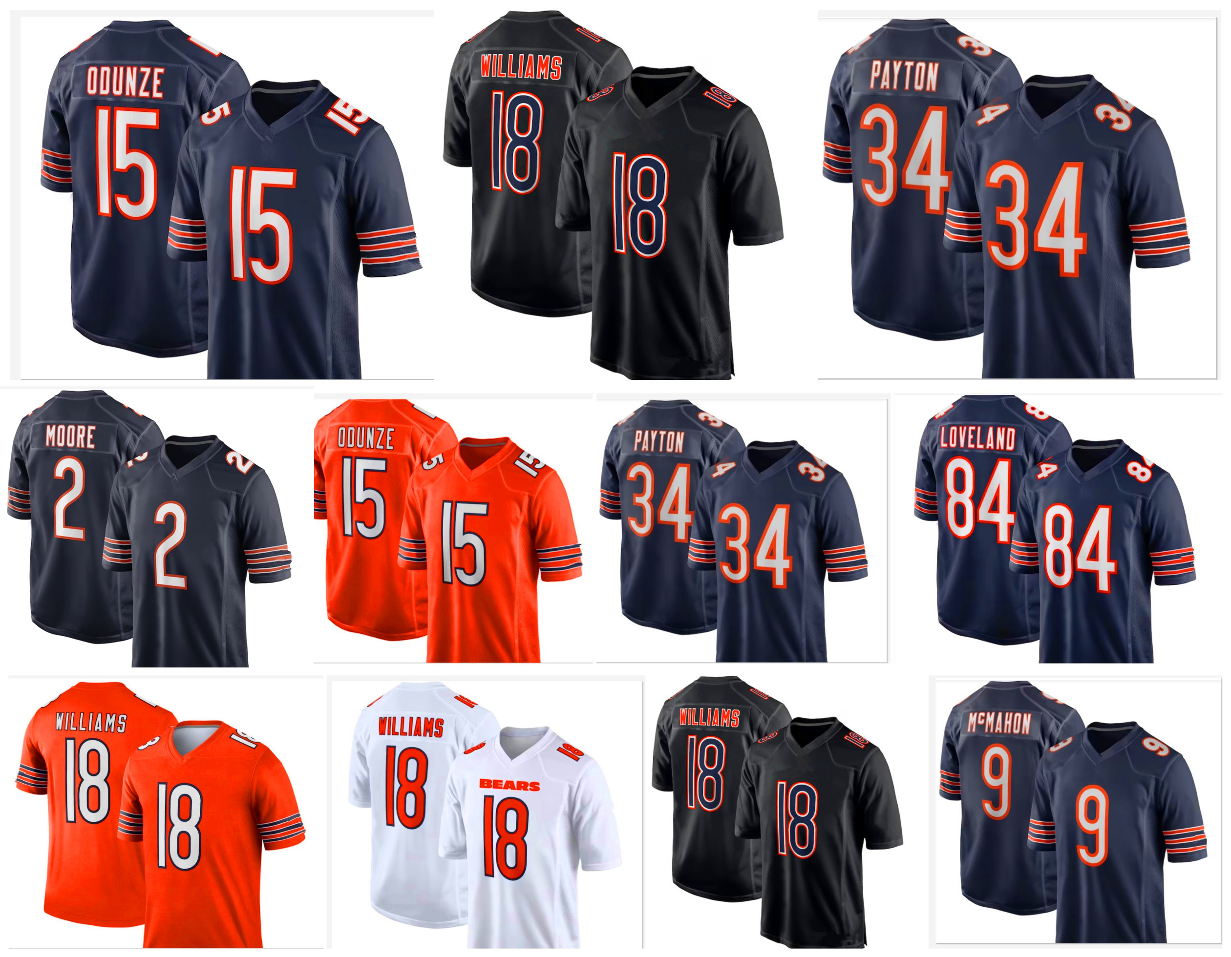 Caleb Williams Colston Loveland DJ Moore Football Jersey Rome Odunze Cole Kmet D'Andre Swift Walter Payton Jaylon Johnson Tory Taylor Brisker Hester Mike Ditka a89