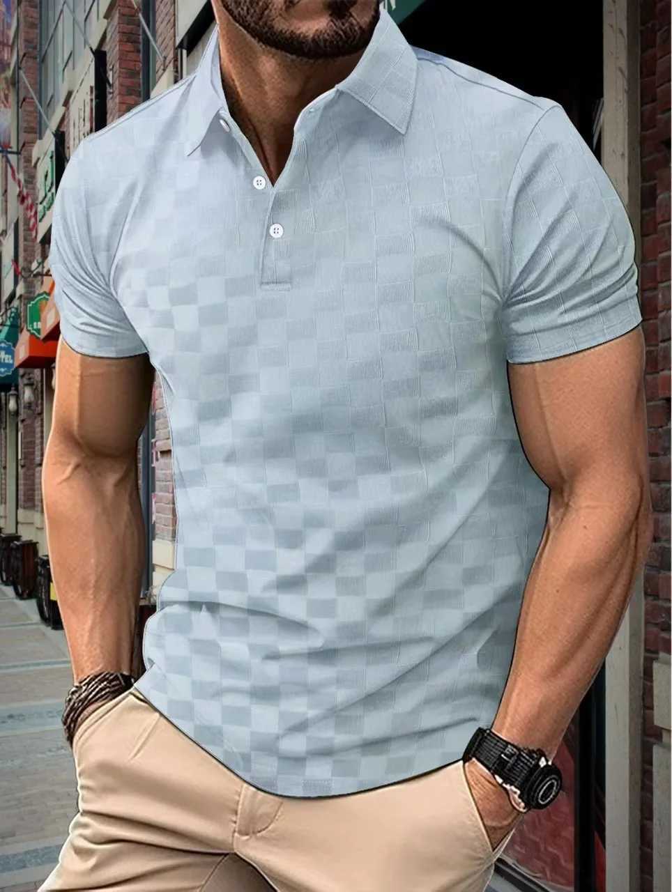 2024 Summer New POLO Shirt Jacquard Plaid Loose Mens Sports Polo Shirt XJ250605