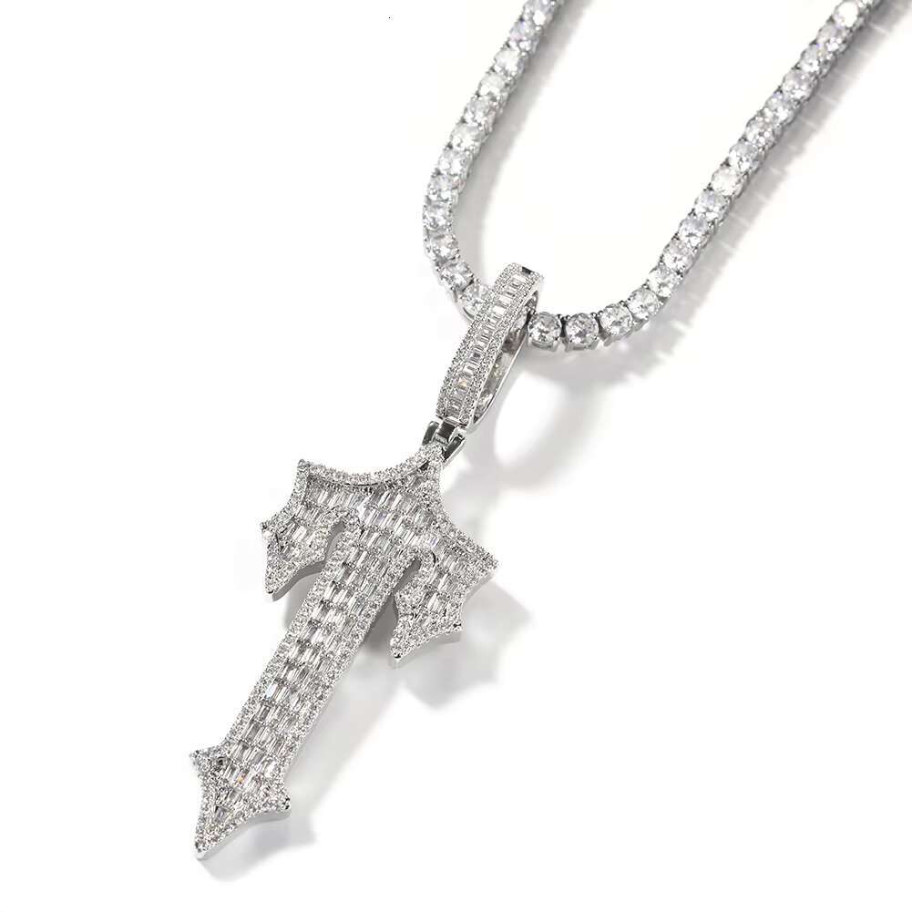 Letter T Pendent Necklace Baguette Zircon Iced Clear Stone Initial T Pendent Hip Hop Jewelry Letter Necklace
