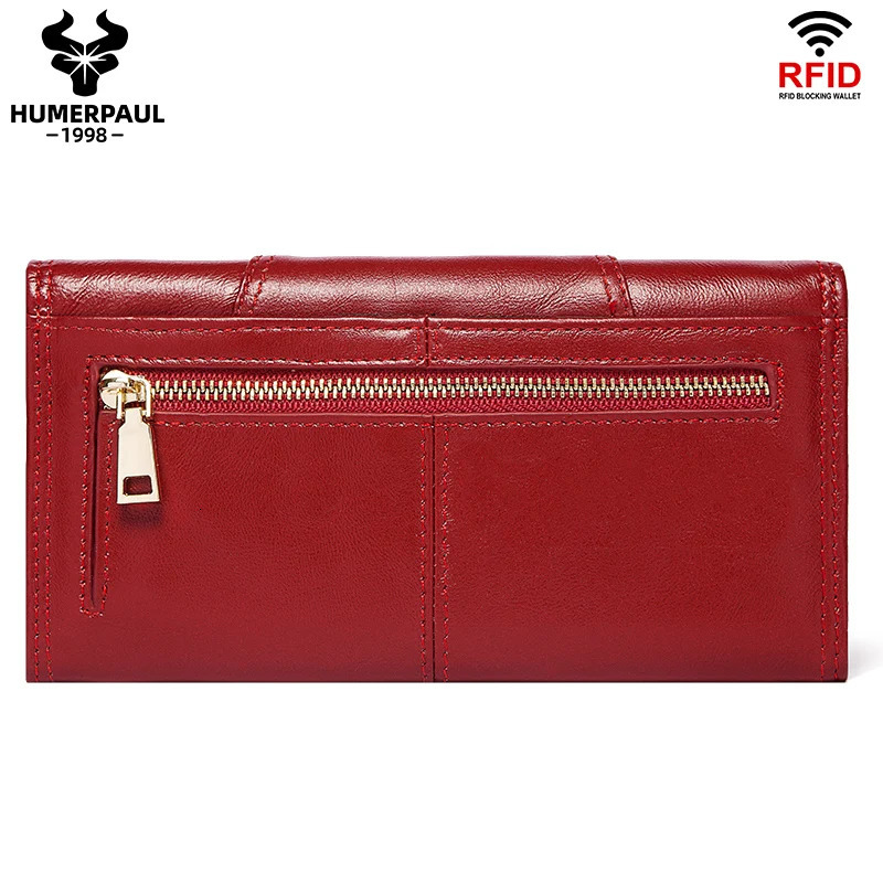 HUMERPAUL Womens Wallet Top Layer Leather Multicard Clutch Cell Phone Money Bag Fashion Ladies Card Holder Cartera Mujer Red 250605