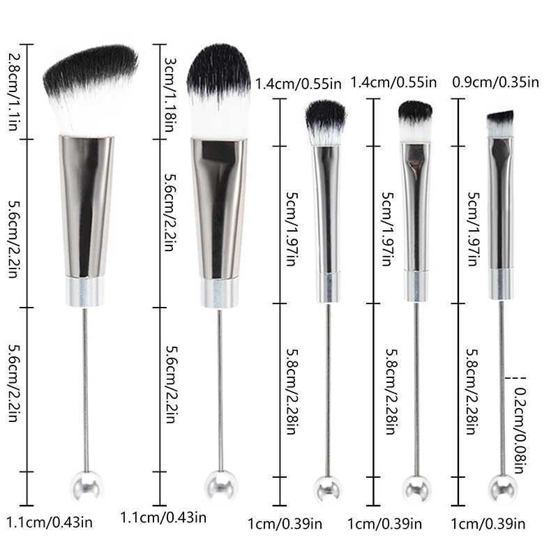 5Pcs Beaded Eyeshadow Brush DIY Beaded Cosmetic Brush Makeup Brushes Tool Kit Metal Handle Durable Eye Makeup Brushes W250605