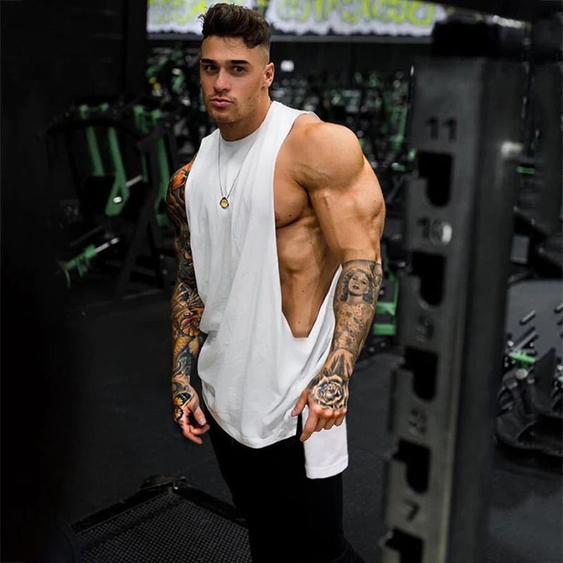 Plain Mens Fitness Sport Clothing Gym Bodybuilding Muscle Tank Tops Cotton Hip-Hop Singlets Extend Cut Off Sleeveless T-shirts 250605