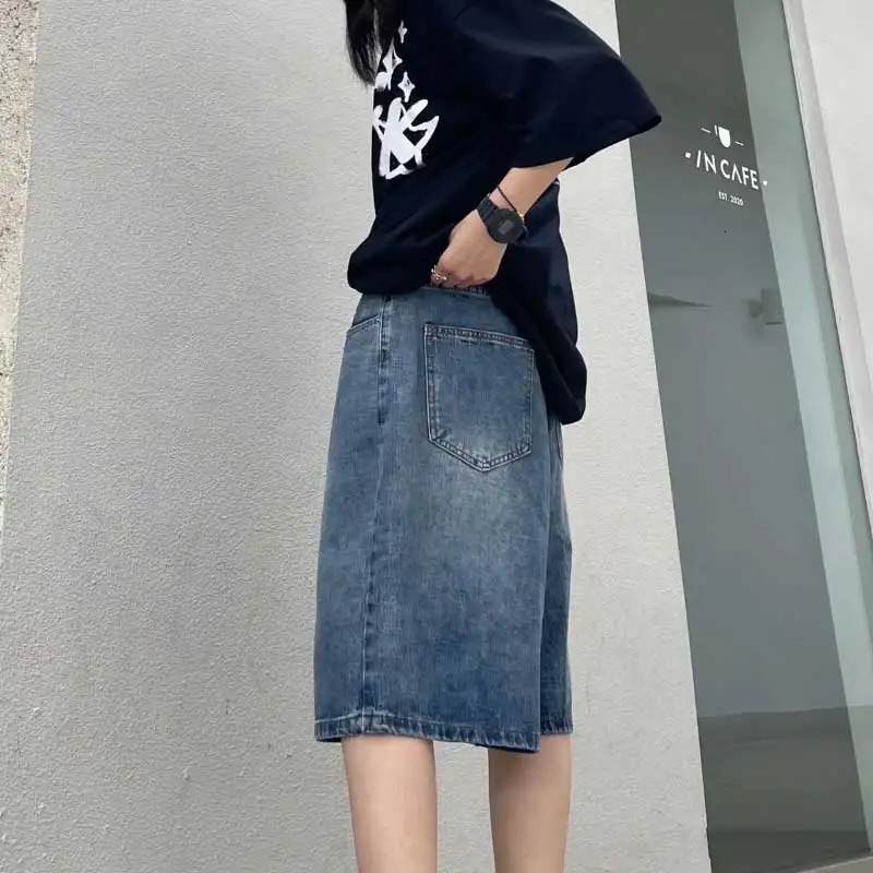 High Street Retro Blue Jeans Shorts Women Summer Baggy Wide Leg Denim Half Pants Fashion Streetwear Y2k Clothing Oversize 250604