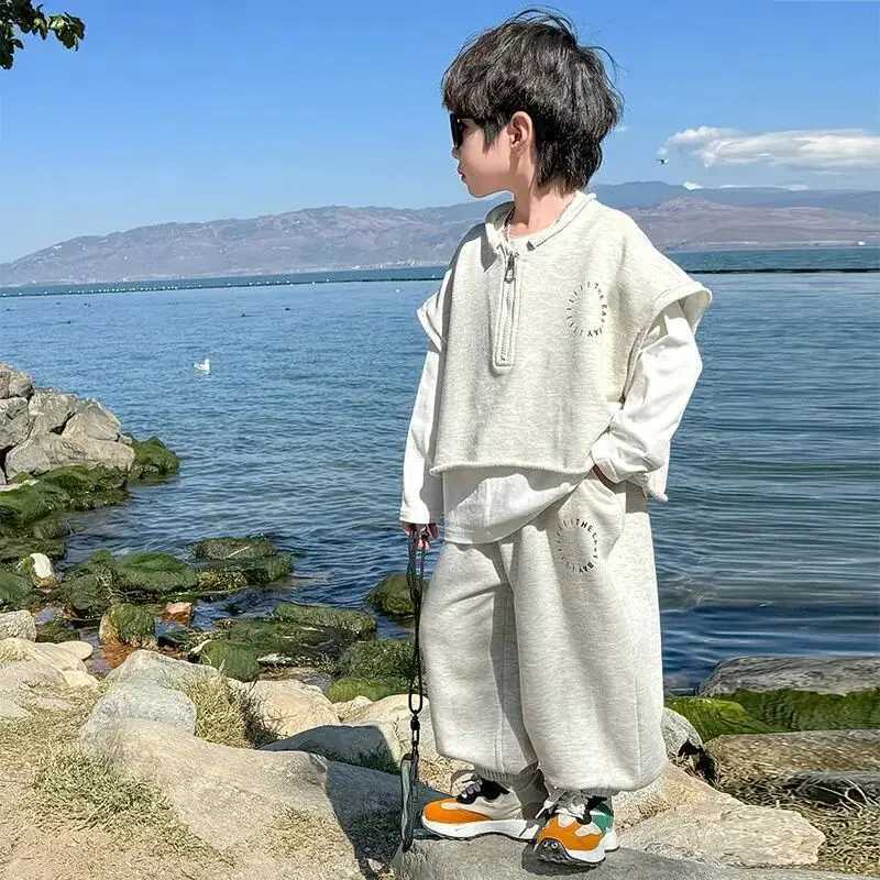 Boys Clothing Set New Childrens Spring Pullover Foreigner Sports Set Boys Korean Edition Handsome 3 Piece Set R250605