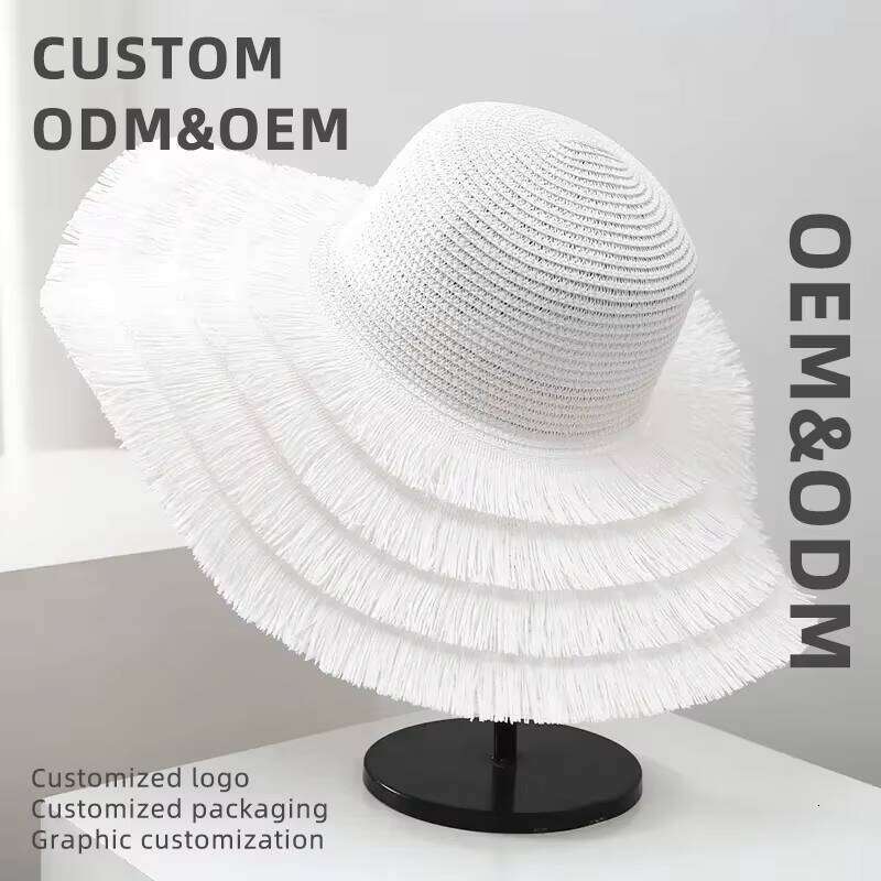 Vintage Internet Celebrity Wide Brim Straw Hat Tassel Summer Outing Protection for Women Beach Sun