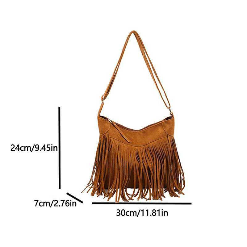 Women Frosted Tassel Shoulder Bag Faux Suede Fringe Underarm Bag Large Capacity Travel Tote Handbag Female Shopping Bag XJ250605