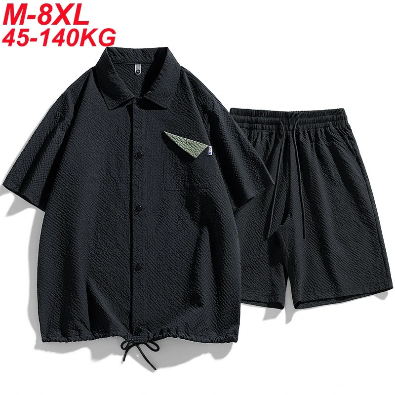 T Shirt Men Suit Shorts Tshirt Set Bubble Oversize 6XL 7XL 8XL Plus Size Short Sleeve Summer Tshirts Breathable Fashion Loose 250604