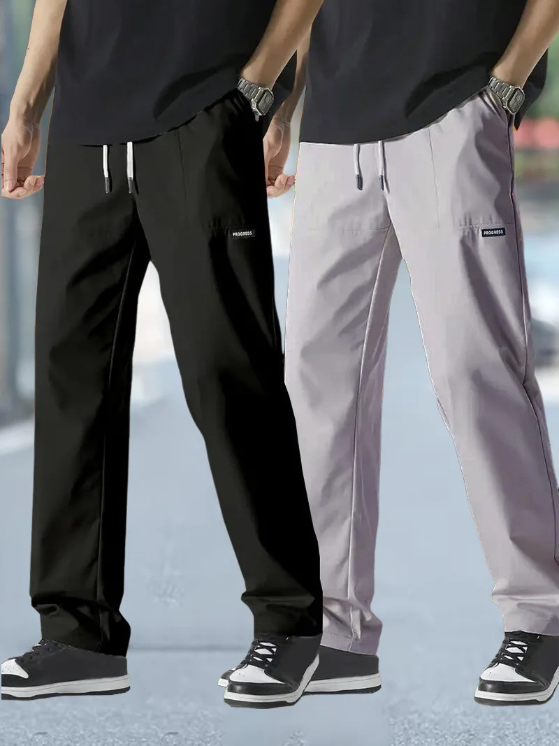 2025 Mens Ice Silk Cargo Pants Y2K Streetwear Straight Leg Tactical Breathable Quick Dry Summer Casual Trousers Hip Hop Urban 250605Z