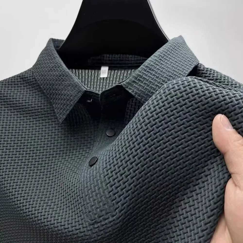 Summer New Mens Short Sleeve T-shirt Solid Color Cool and Breathable POLO Shirt Business Casual Sweat-absorbing Top M-5XLXJ250605