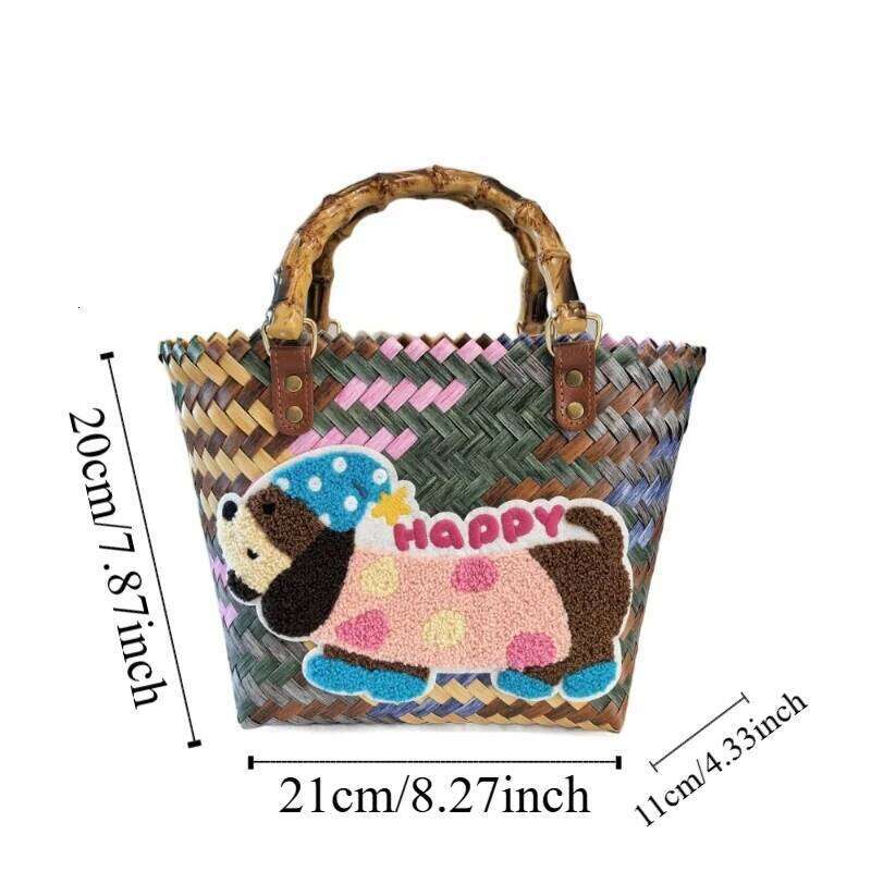 Women's Bags Designer New Retro Colorful Wicker Woven Large Capacity Bamboo Handle Casual Shopping Tote Straw Summer Vacation Beach Bag