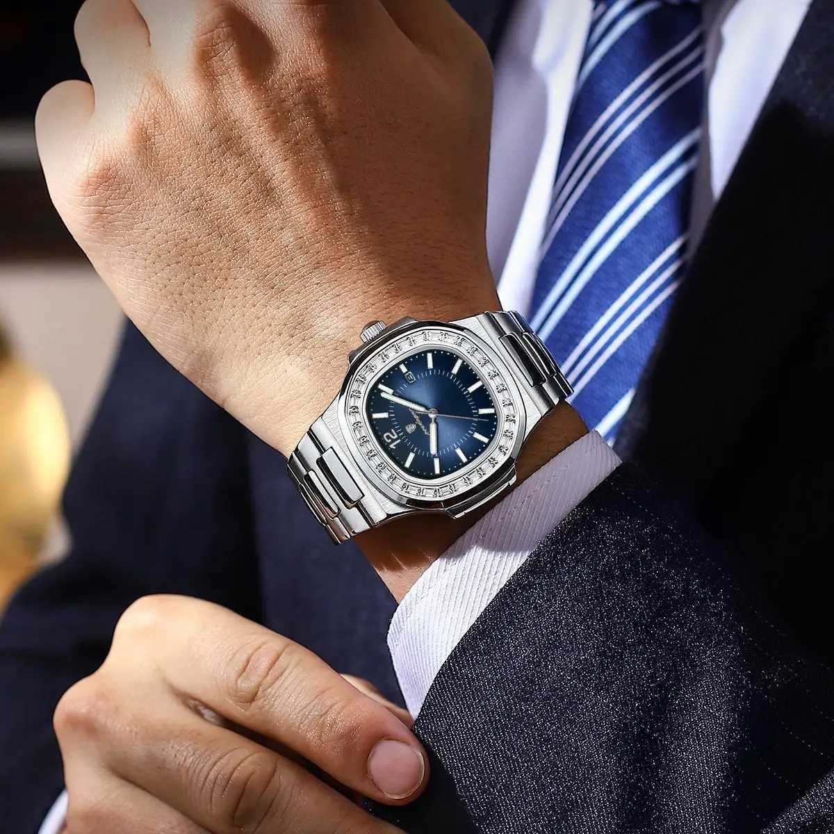 POEDAGAR Luxury Square Mens Quartz Watch Waterproof Luminous Date Mens Watch High Quality Stainless Steel Business Men Watches Y250605