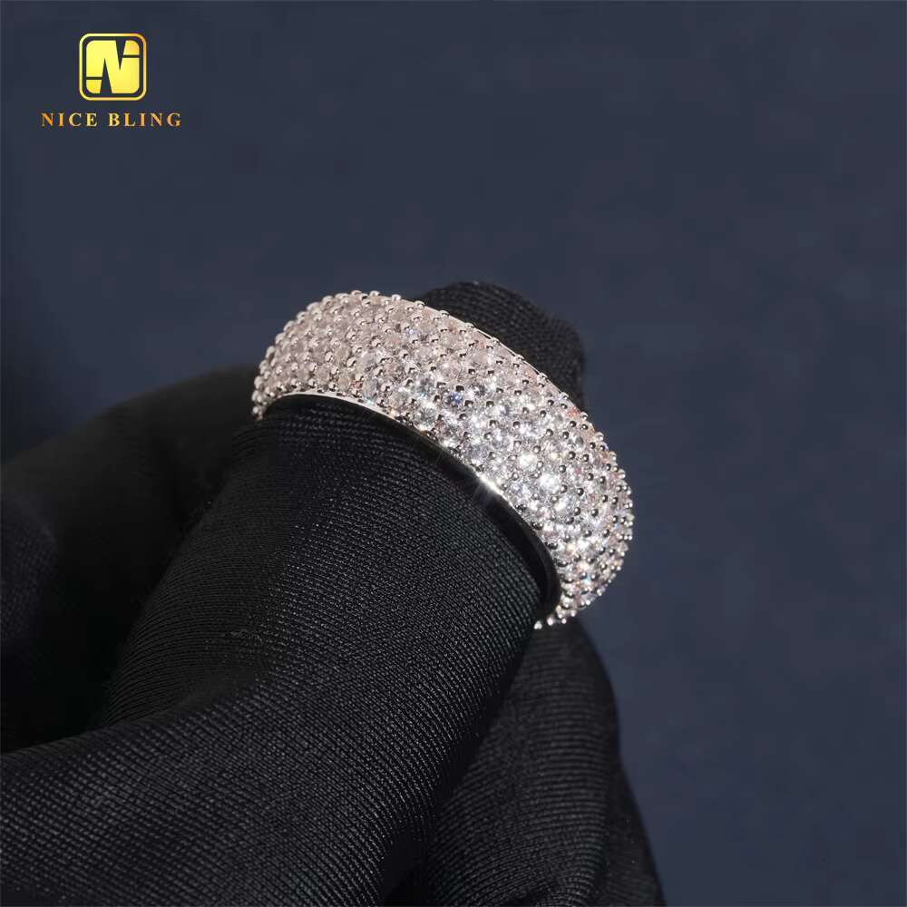 Ready To Ship 5ROW Diamond Daily Wear Men Ring Hip Hop Moissanite Jewelry Rapper Brass 5A Cubic Moissanite Fully Iced Out Diamond Ring
