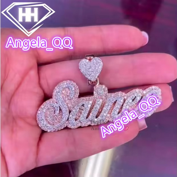 Rapper Jewelry Mens 925 Sterling Silver Moissanite Diamond Pendant Rose Gold Two Tones Heart Clasp Custom Name Letter Pendant