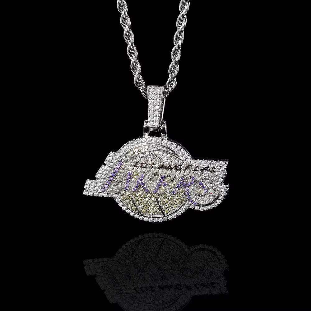 Lakers pendant necklace, men's hip-hop style, moissanite 925 silver necklace, letter shape, fans also suitable for children wear.