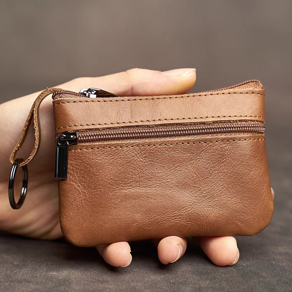 Genuine Leather Mini Coin Purse Head Layer Cowhide Card Bag Handmade Zipper Wallet Car Key Case Short Lady 250605