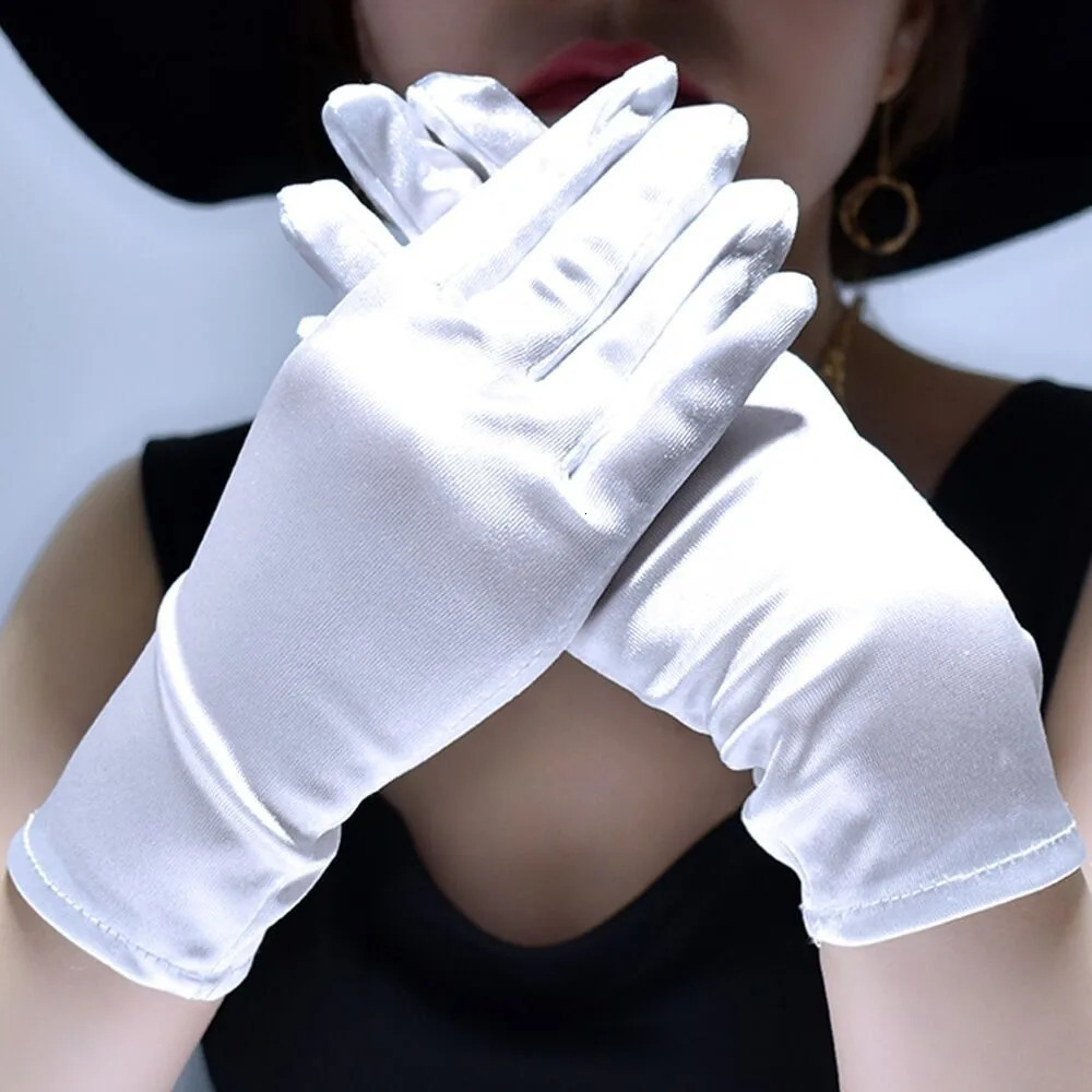 Womens White Satin Wedding Bride Gloves 23 cm 38 cm 55 cn Ball Gloves Elegant ed for Formal Occasions 250530