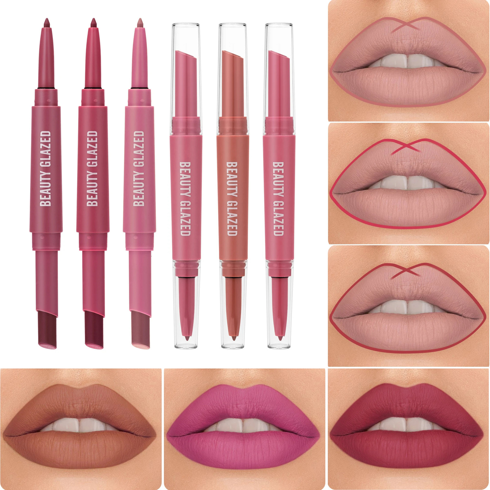 Lip Liner And Lipstick Pen 2-in-1 Double-headed Lipstick Set Waterproof Long Lasting Matte Lipstick Gift Suitable For Daily 250605