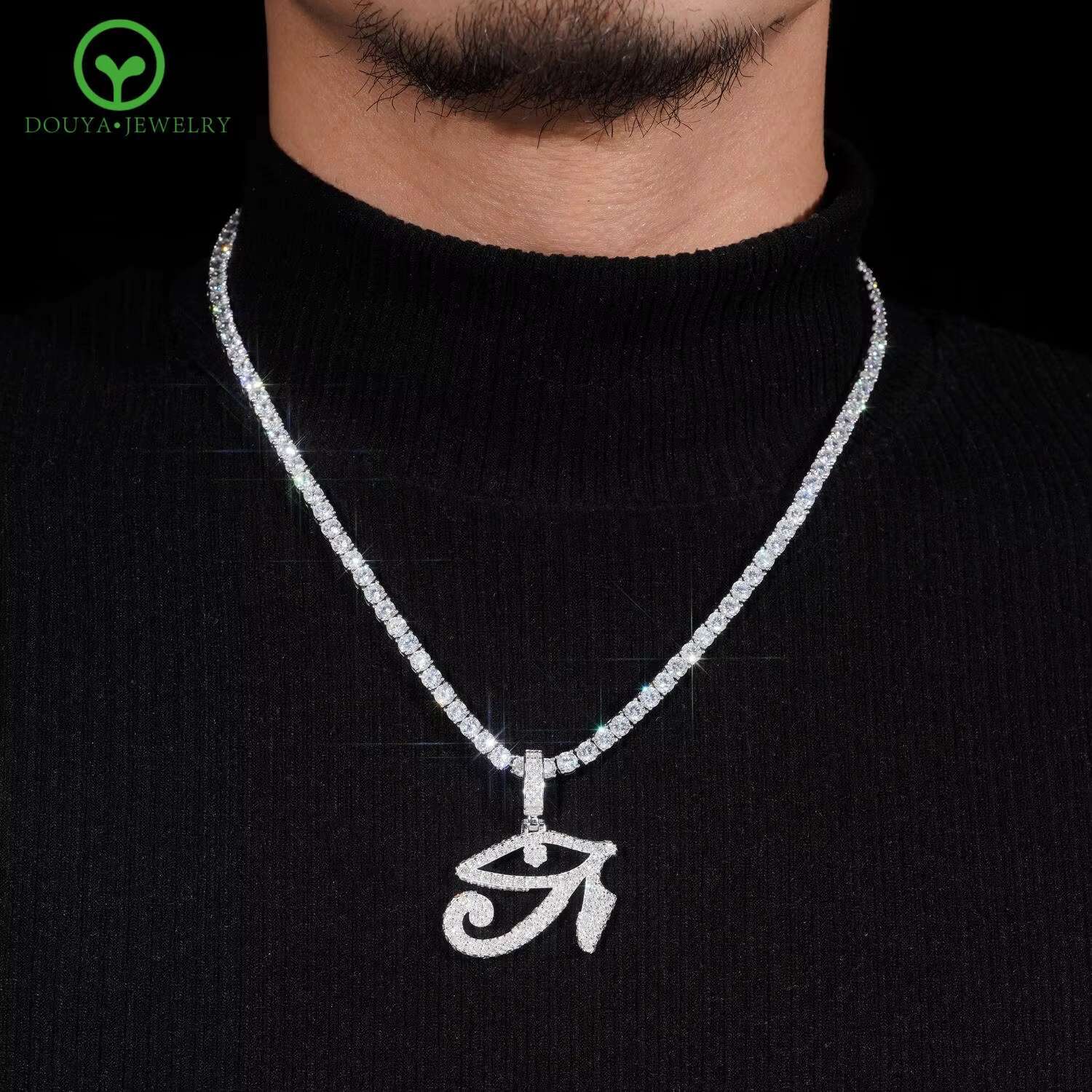 Wholesale Gold Plated Moissanite Pendant Necklace Initial Letter Design Dia Simulant Fashion Jewelry