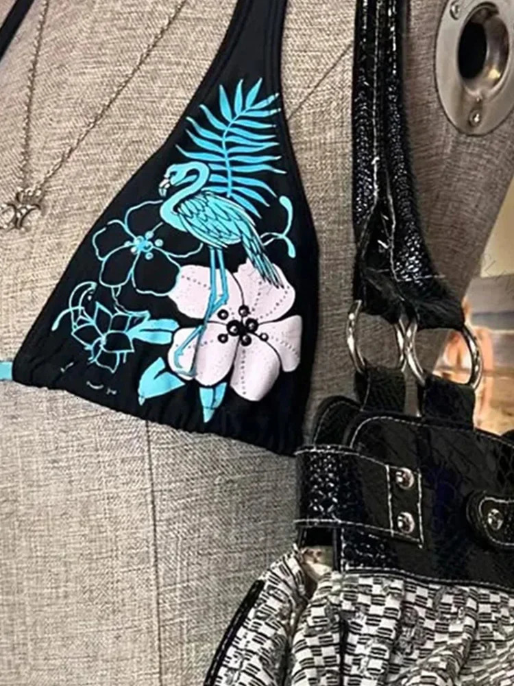 UETEEY Summer Swimwear Bikinis Set Sexy Print Laced Up Backless Bikini 2 Piece Women Split Swimsuit Beach Bikini 250604