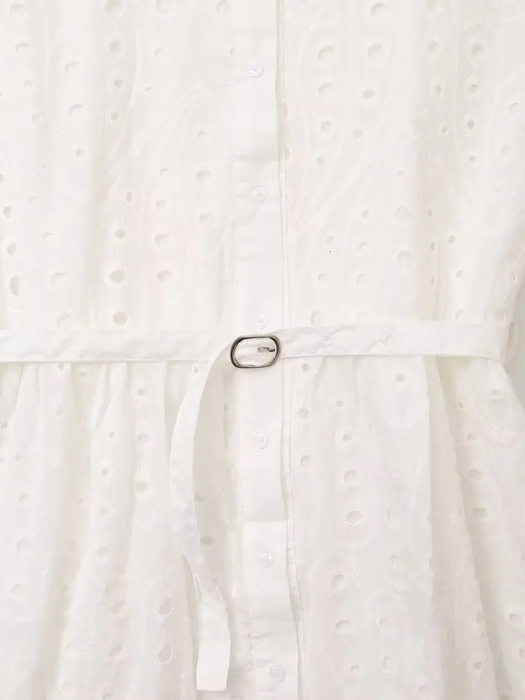 TRAF Women Summer Fashion Belt Ornaments Hollow ed Dress Chic Lapel Casual Mini Skirt Vestidos Mujer 250604