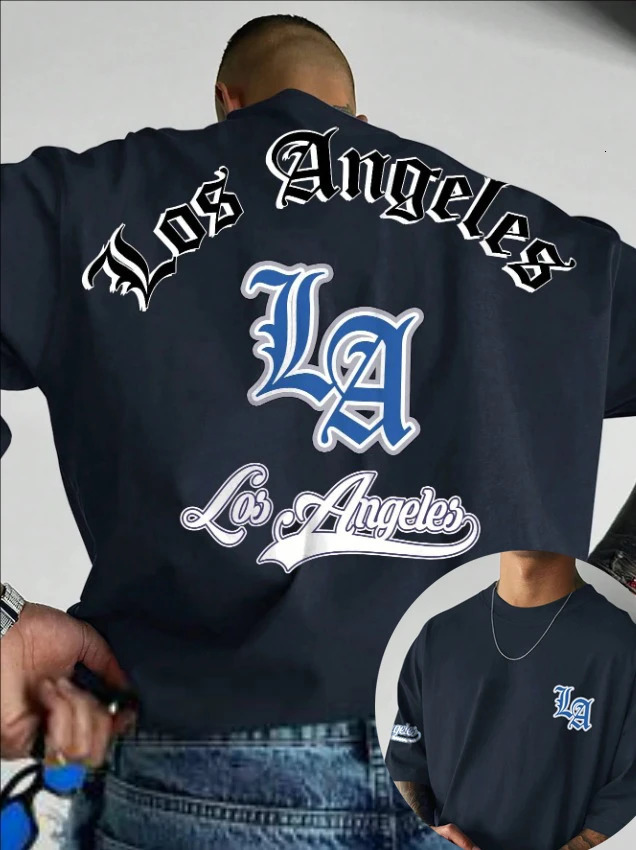 LA Letter Print Casual Graphic TShirt Short Sleeve Sports Tshirt Unisex Daily Wear Summer Mens Racing 250605