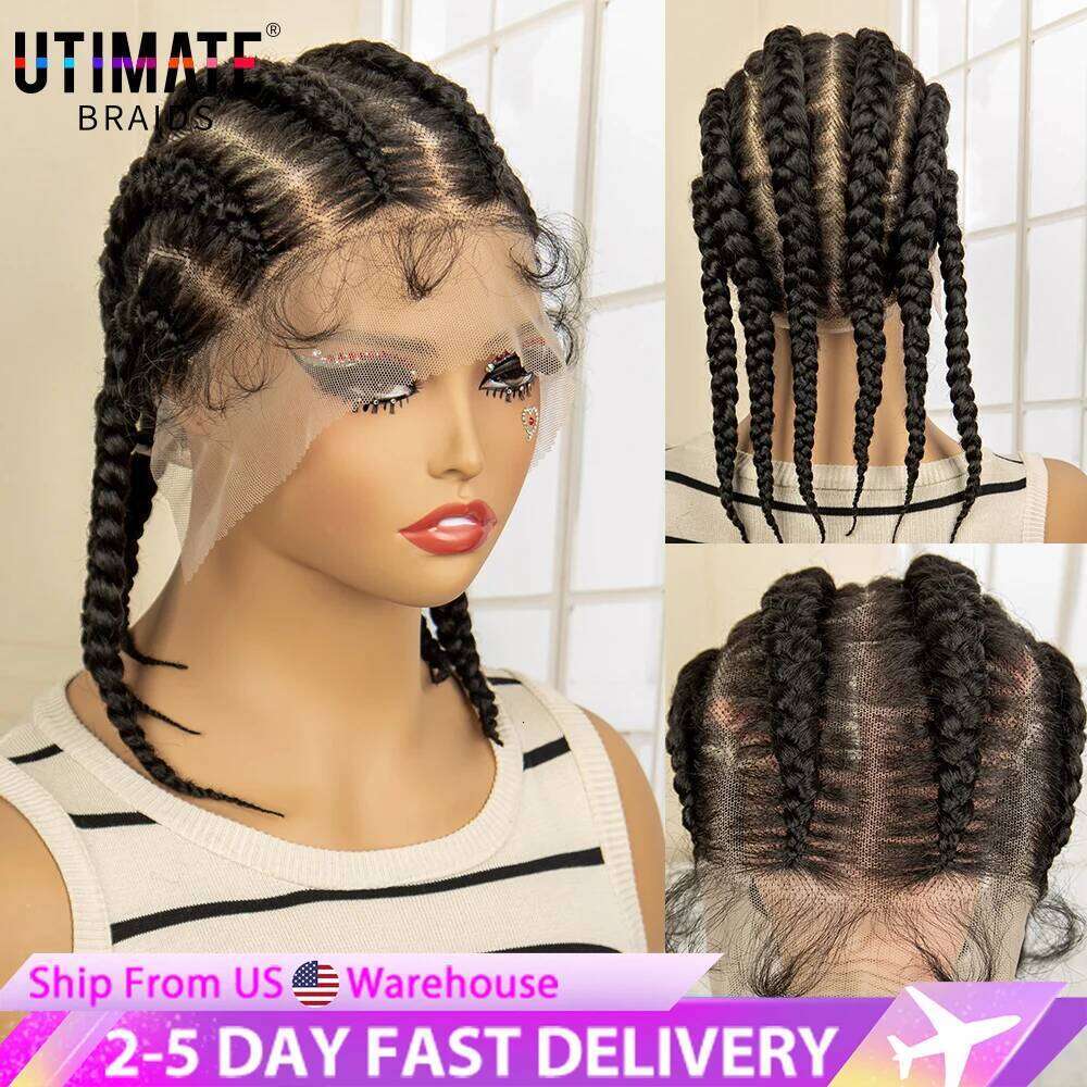 Synthetic Full Braids Jumbo Knotless Box Braid Lace Wigs 14 inches Short Cornrow Braiding Wig