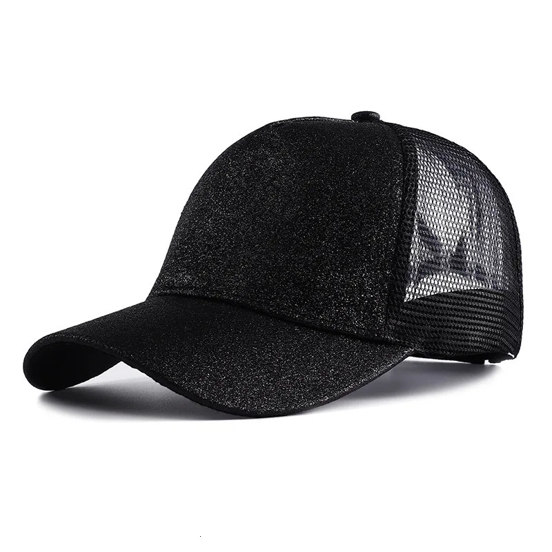 Summer Glitter High Ponytail Baseball Cap Female Hat Casual Black White Pink Mesh Trucker Caps for Women Gorra 250603