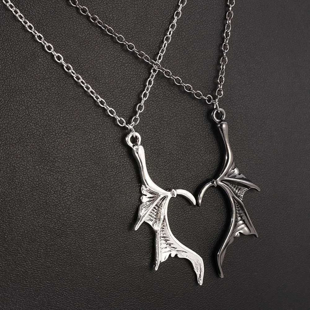 Lovers Jewelry Antique Gift Valentines Gift Darkly Wing Heart Necklace Vintage Charm Punk Angel Demon Wing Pendant Necklace XJ250604