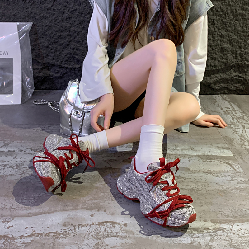 Women Fashion Skate Sneakers Women Thick Soled Shiny Shoes Sequin Increase Height Casual Shoes Designer Non-slip Sneaker Outdoor Luxury Diamond Runnin