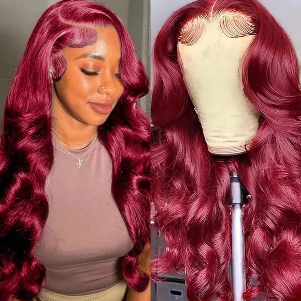 13x6 Hd Lace Front Human Hair Wig 99J Burgundy Preplucked Hd Transparent 13x4 Body Wave Human Hair Lace Frontal Wigs for Women Synthetic